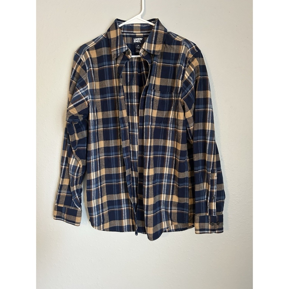 Lands' End Men's Navy Plaid Flannel  Traditional Fit M